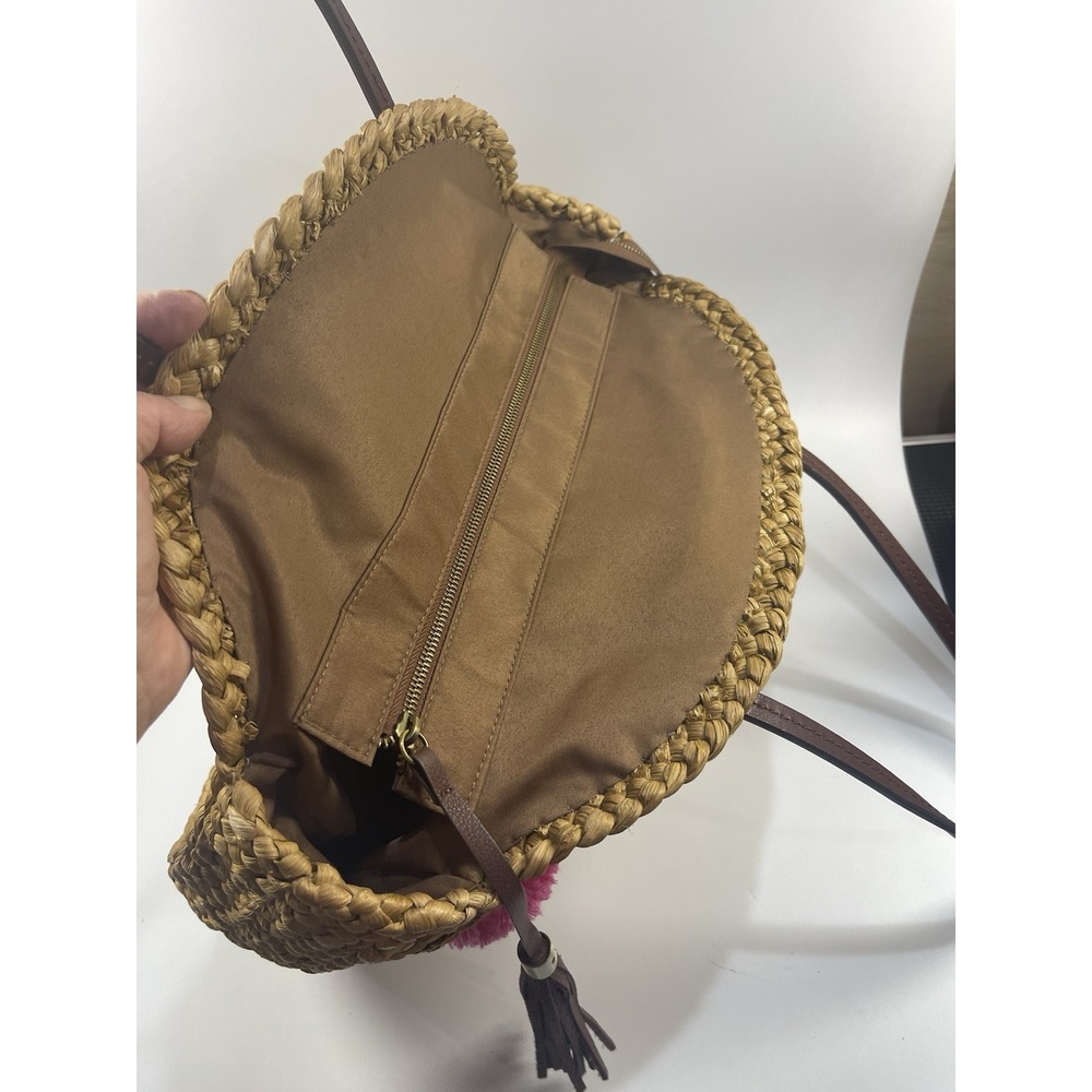 Sam Edelman Straw Yarn Multicolor Pom Poms Beach Bohemian Boho Casual Bag Tote - Picture 9 of 14
